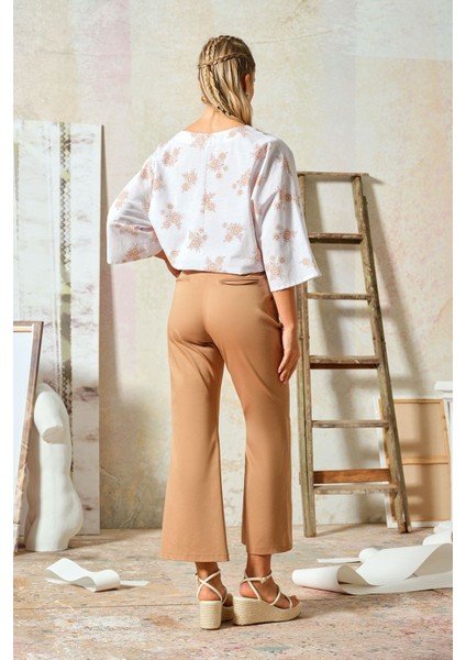 Yarasa Kol Çiçekli Gömlek Bej fırsatları