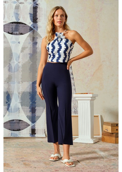 Takma Çiçekli Organze Büstiyer Lacivert