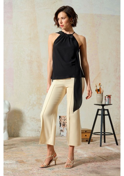 Boyundan Bağlamalı Bluz Siyah