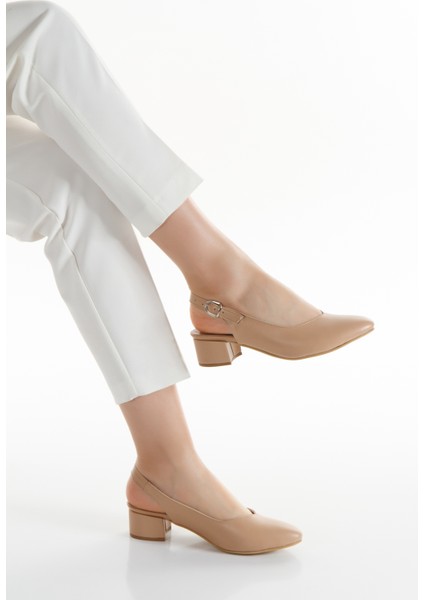 Günlük 3 Cm Kısa Kalın Topuklu Ayakkabı Nude