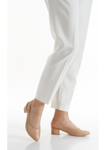 Günlük 3 Cm Kısa Kalın Topuklu Ayakkabı Nude fiyatları