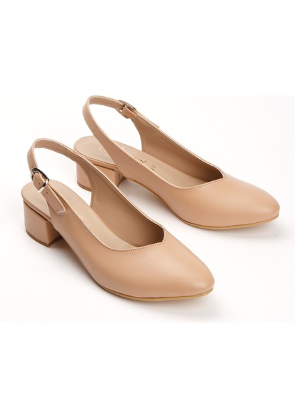 Günlük 3 Cm Kısa Kalın Topuklu Ayakkabı Nude modelleri