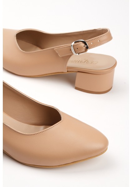 Günlük 3 Cm Kısa Kalın Topuklu Ayakkabı Nude fırsatları