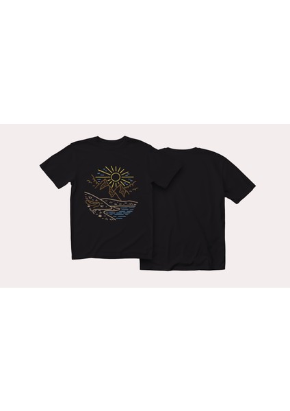 Majestic Peaks Tasarım Relaxed Fit Erkek Önü Baskılı Tişört modelleri