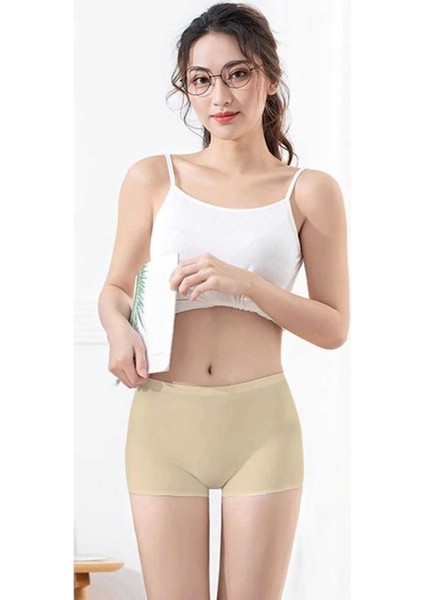 4 Adet Kadın Dikişsiz Görünmez Iz Yapmaz Mini Şort Boxer Beyaz Ten