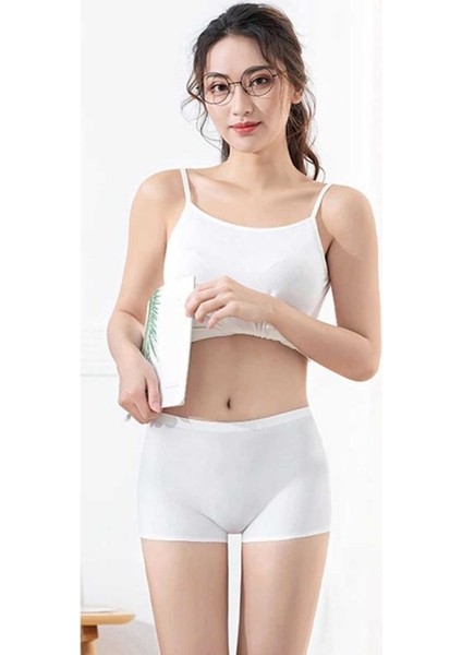 4 Adet Kadın Dikişsiz Görünmez Iz Yapmaz Mini Şort Boxer Beyaz Ten