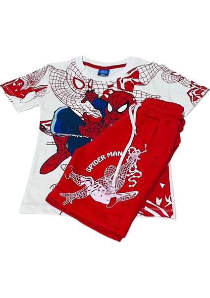 Spiderman Temalı Bej Çocuk Tişört ve Şort Takımı