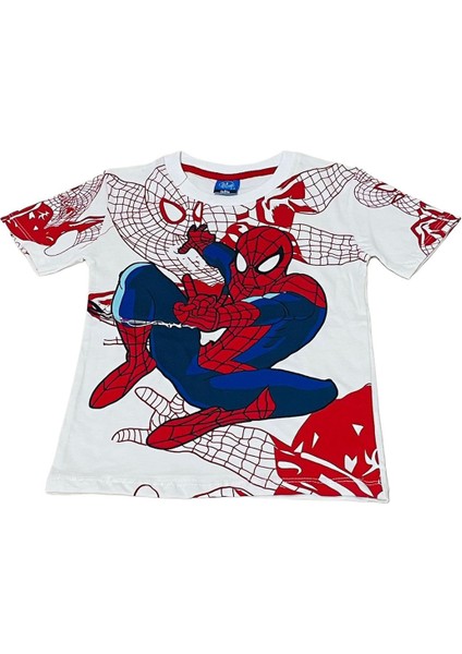 Spiderman Temalı Bej Çocuk Tişört ve Şort Takımı