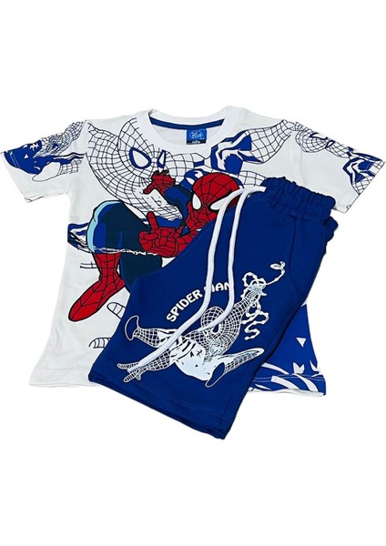 Spiderman Temalı Krem Çocuk Tişört ve Şort Takımı