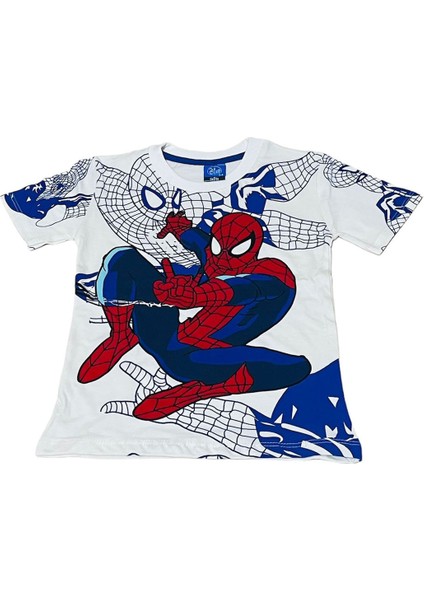 Spiderman Temalı Krem Çocuk Tişört ve Şort Takımı