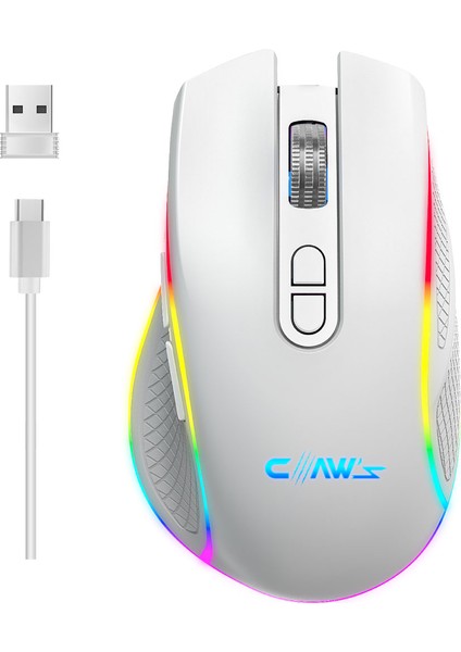 Nova Air V1 Kablosuz 10000 Dpi Pixart PMW3325 Sensör Makro Yazılımlı & 8 Tuşlu RGB Kablosuz Gaming Mouse - Beyaz (2.4 GHz Kablosuz + BT5.1 + Type-C ile Kullanım Desteği)