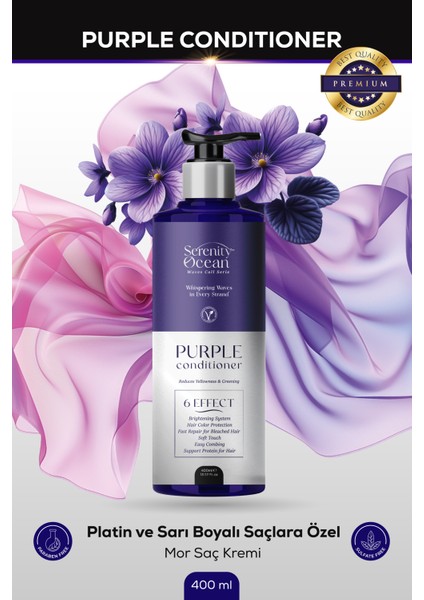 Ocean Mor Saç Kremi Sarı, Gümüş, Bakır, Platin Saçlar Için Vegan Formül Mor Saç Kremi 400ml (CONDİTİONER)