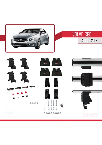 Volvo S60 2010-2018 Arası ile Uyumlu Ace-4 Ara Atkı Tavan Barı Gri 2 Adet