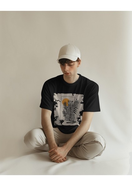 Sunset Guardian Tasarım Relaxed Fit Erkek Önü Baskılı Tişört