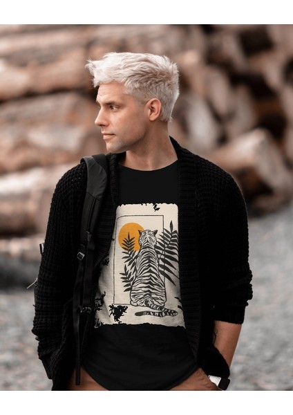 Sunset Guardian Tasarım Relaxed Fit Erkek Önü Baskılı Tişört