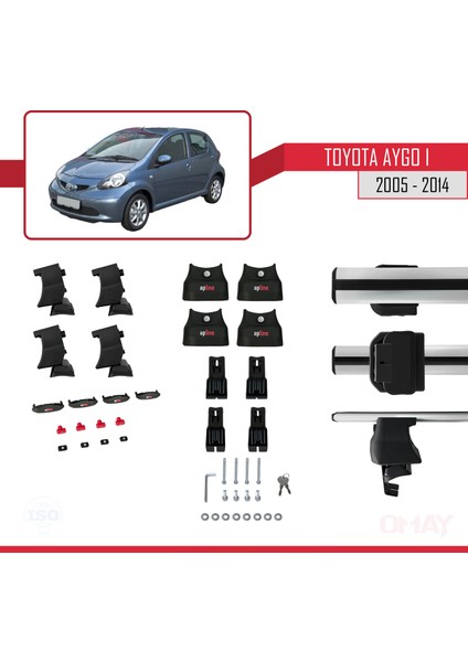 Toyota Aygo I 2005-2014 Arası ile Uyumlu Ace-4 Ara Atkı Tavan Barı Gri 2 Adet
