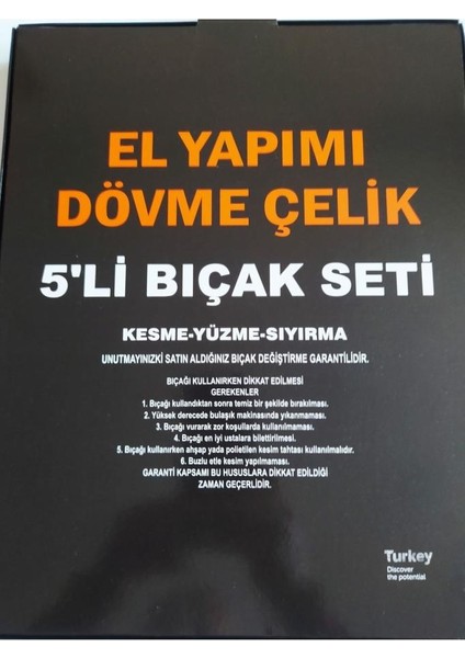 El Yapımı Dövme Çelik 5'li Bıçak Seti Kurban Seti