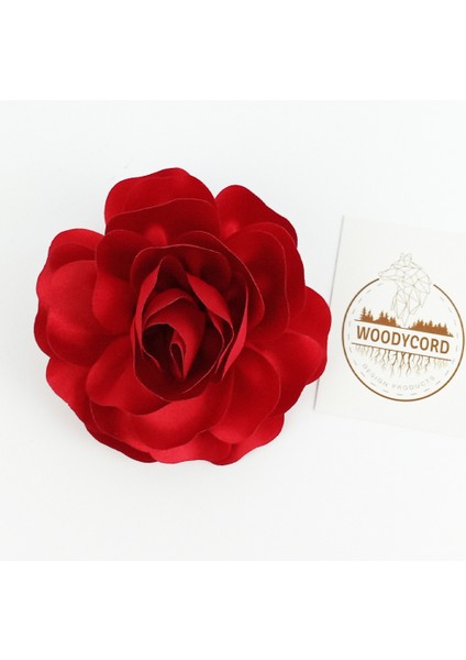 Woody Cord Kırmızı Saten Gül Toka Klasik ve Romantik