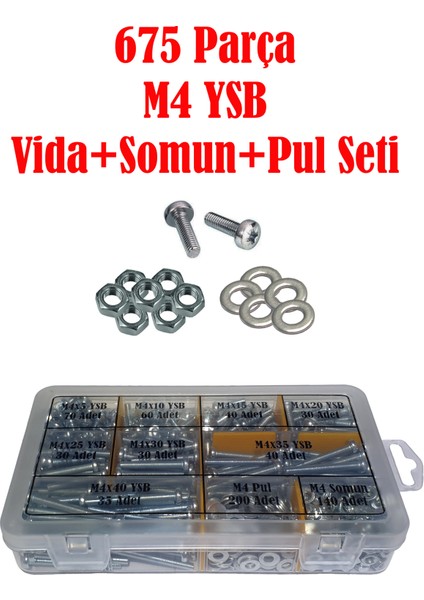 675 Parça M4 Ysb Civata+Somun+Pul Seti (M4 Ysb Vida Seti)