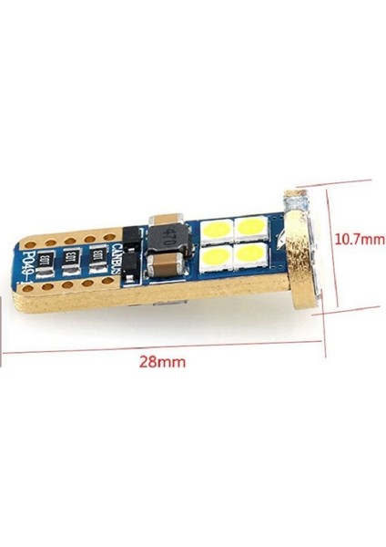 Çok Güçlü T10 Dipsiz Beyaz LED Ampul 12 LED Gold Canbus