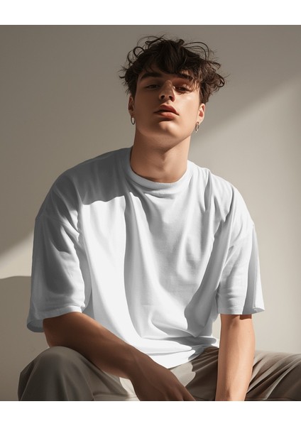 Unisex Pamuklu Likralı Bisiklet Yaka Relaxed Fit Basic Tişört Düz