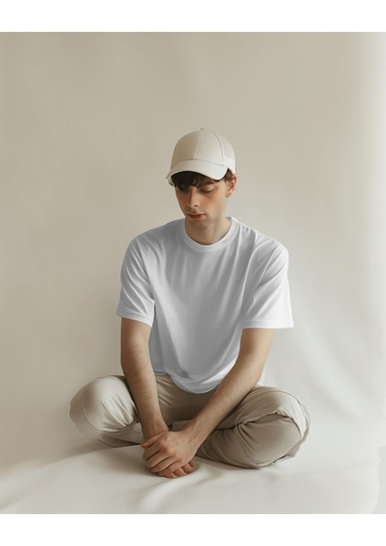 Unisex Pamuklu Likralı Bisiklet Yaka Relaxed Fit Basic Tişört Düz