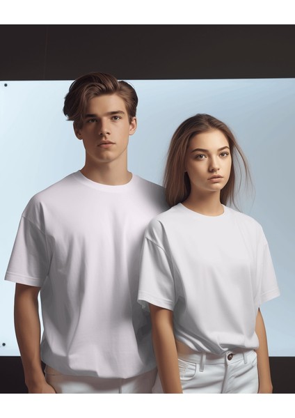 Unisex Pamuklu Likralı Bisiklet Yaka Relaxed Fit Basic Tişört Düz