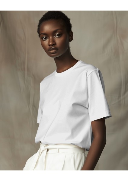 Unisex Pamuklu Likralı Bisiklet Yaka Relaxed Fit Basic Beyaz Tişört Düz fiyatları