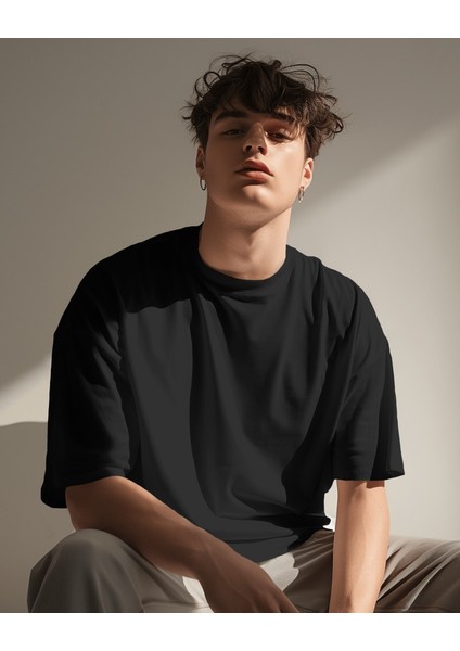 Unisex Pamuklu Likralı Bisiklet Yaka Relaxed Fit Basic Tişört Düz