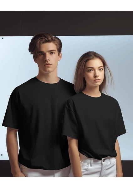 Unisex Pamuklu Likralı Bisiklet Yaka Relaxed Fit Basic Tişört Düz