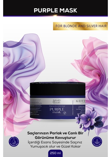 Ocean Sarı, Gümüş ve Platin Saçlar Için Mor Maske 250ML Vegan, Renk Koruyucu, Turunculaştırma Karşıtı