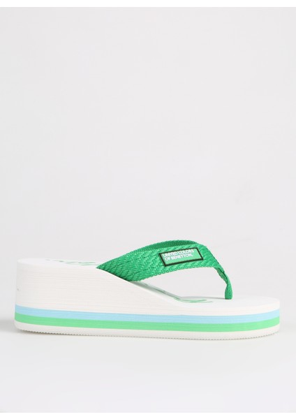 Yeşil - Beyaz Kadın Plaj Terliği BNI-10218