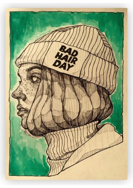 Bad Hair Day Bereli Kız Ahşap Poster 20X29 cm