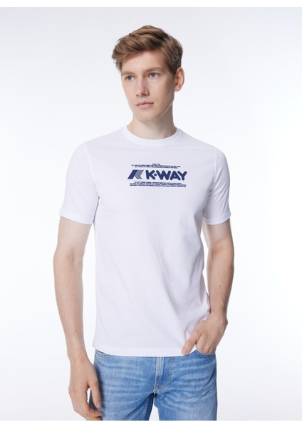Bisiklet Yaka Beyaz Erkek T-Shirt K4125DW_ODOM Typo
