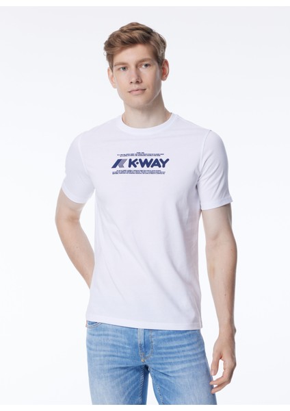 Bisiklet Yaka Beyaz Erkek T-Shirt K4125DW_ODOM Typo modelleri