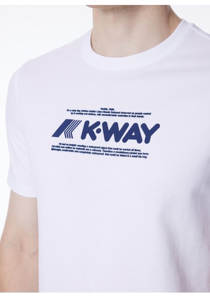 Bisiklet Yaka Beyaz Erkek T-Shirt K4125DW_ODOM Typo fırsatları