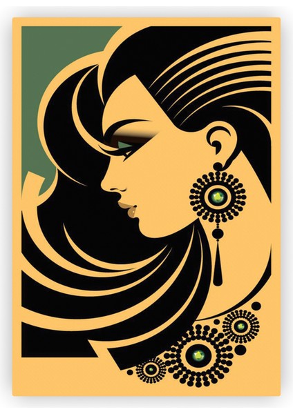 Büyük Küpeli Kadın Ahşap Poster 20X29 cm