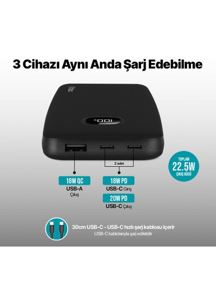 Chargeup Pro LCD 10.000MAH Pd 20W Taşınabilir Hızlı Şarj Aleti / Powerbank