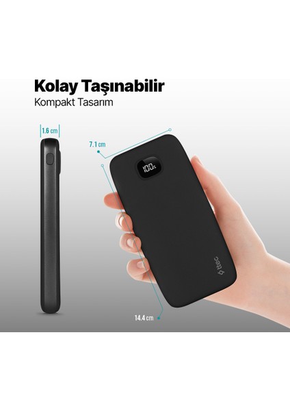 Chargeup Pro LCD 10.000MAH Pd 20W Taşınabilir Hızlı Şarj Aleti / Powerbank