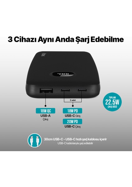 Chargeup Pro LCD 10.000MAH Pd 20W Taşınabilir Hızlı Şarj Aleti / Powerbank