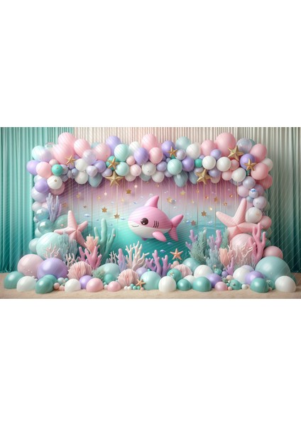 Deniz Altı Temalı Sevimli Köpekbalığı ve Mercanlar Bebek Odası Arkaplan, 200X150CM, Fon, Duvar Örtüsü