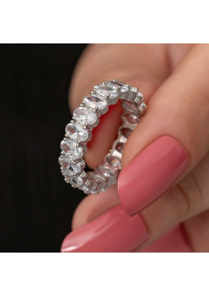 Gümüş Oval Taşlı Tamtur Kadın Yüzük