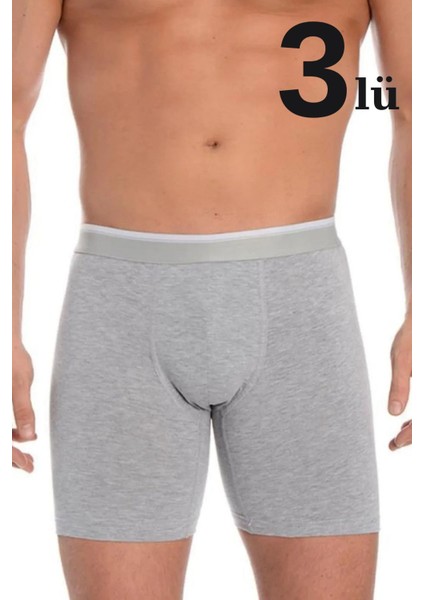 3'lü Paket Erkek Uzun Paçalı Likralı Boxer Gri - L
