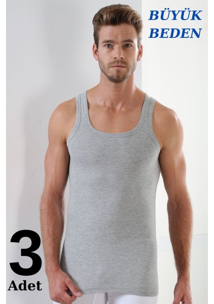 3'lü Paket Erkek Büyük Beden Atlet Pamuk Gri - 5xl