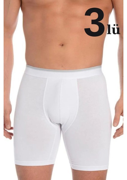 3'lü Paket Erkek Uzun Paçalı Likralı Boxer Beyaz - 2xl