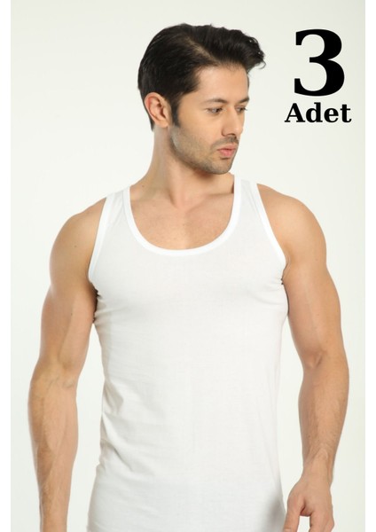 Erkek Loklu Atlet 3'lü Paket Pamuklu Beyaz - L