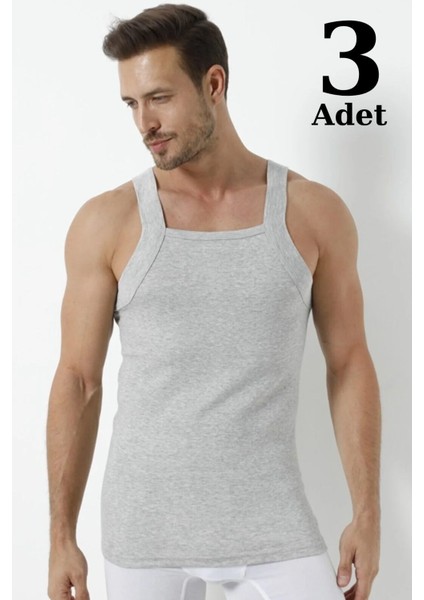Pamuk Ribana Erkek Geniş Biyeli Atlet 3'lü Paket Gri - M