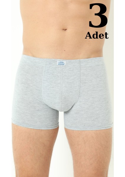 Erkek Boxer Düz 3'lü Paket Pamuklu Likralı Gri - 2xl
