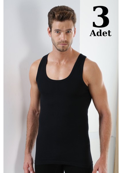 Erkek Penye Atlet %100 Pamuk 3'lü Paket Siyah - 2xl