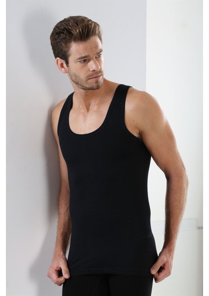 Erkek Penye Atlet %100 Pamuk 3'lü Paket Siyah - 2xl